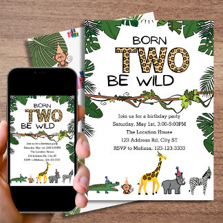 Invitation Deux Sauvages 2e Anniversaire Safari Animaux de la