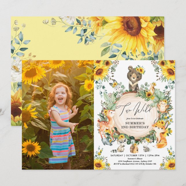 Invitation Deux sauvages | Sunflower Woodland Forest 2e anniv (Devant / Derrière)