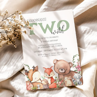 Invitation Deux sauvages | Woodland Animal Anniversaire de en