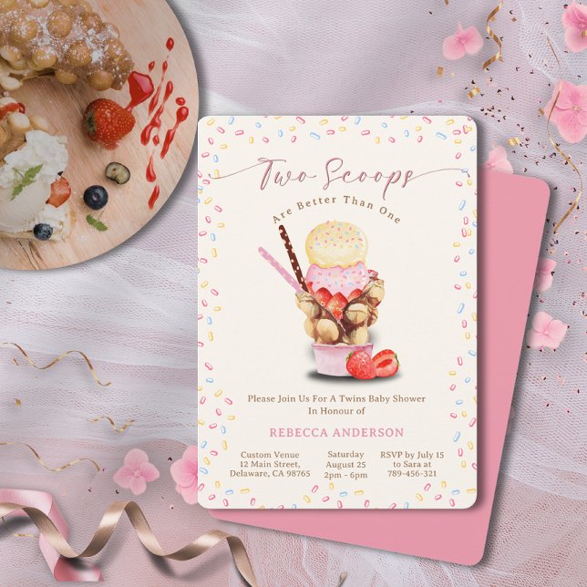 Invitation Deux Scoops valent mieux qu'un Baby shower Twins (Two Scoops Are Better Than One Twins Baby Shower Invitation)