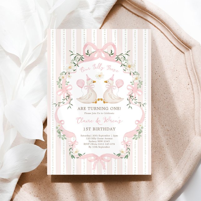 Invitation Deux soies soyeux soyeux Bow rose Filles soeurs An (Créateur téléchargé)