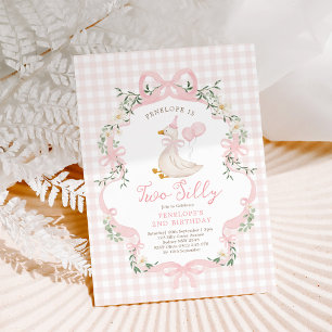 Invitation Deux sottes oie rose Bow Girl 2e anniversaire
