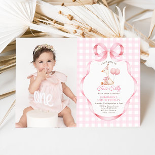 Invitation Deux sottes oie rose Bow Girl 2e anniversaire Phot
