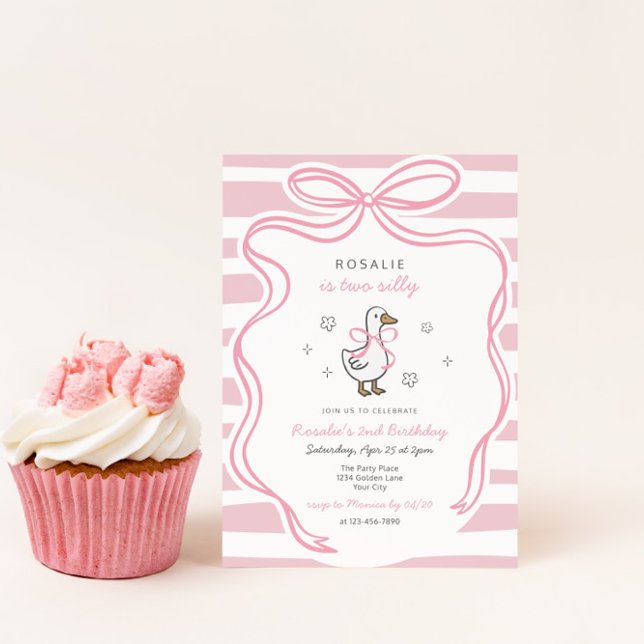 Invitation Deux sottes oies Coquette Girls 2e anniversaire (Two Silly Goose Girls 2nd Birthday Invite)
