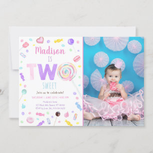 Invitation Deux sucré sucré Lollipop Bonbon deuxième annivers