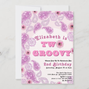 Invitation Deux Super 2e anniversaire Paisley rose et Fleurs
