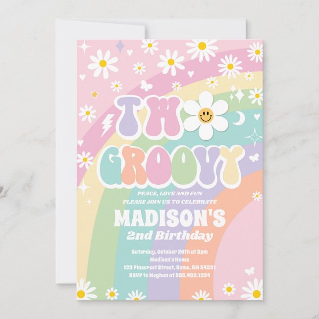Invitation Deux Super 2e anniversaire Rainbow Peace Love Part (Devant)