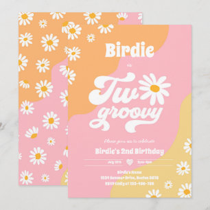 Invitation Deux Super 2e fête d'anniversaire Boho Retro Daisy