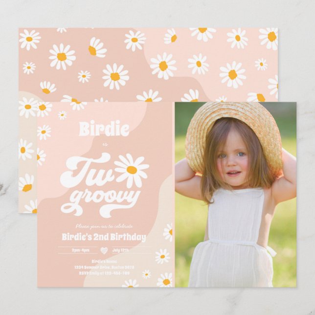 Invitation Deux Super 2ème anniversaire de fête Boho Retro Da (Devant / Derrière)