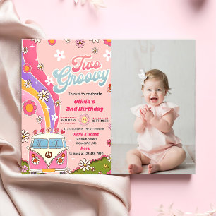 Invitation Deux Super Rainbow Floral 2e fête d'anniversaire P