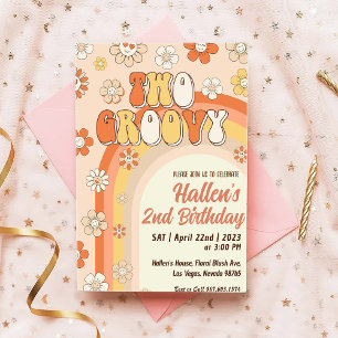 Invitation Deux Super Retro Daisy Rainbow 2e anniversaire