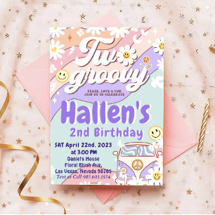Invitation Deux Super Retro Daisy Rainbow 2e anniversaire
