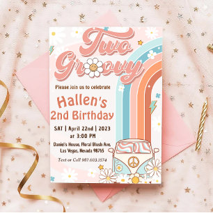Invitation Deux Super Retro Daisy Rainbow 2e anniversaire