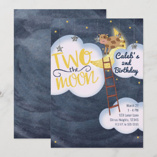 Invitation DEUX SUR LA LUNE 2e 2e Anniversaire Vache Comptine