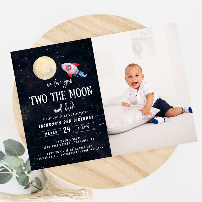 Invitation Deux The Moon Boy 2nd Birthday Boy Photo (Créateur téléchargé)