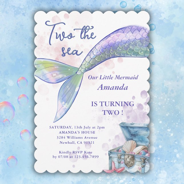 Invitation Deux The Sea Mermaid Tail 2e fête d'anniversaire (Créateur téléchargé)