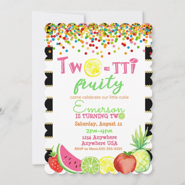 Invitation deux to frutti 2e anniversaire Tutti Frutti waterc (Devant)