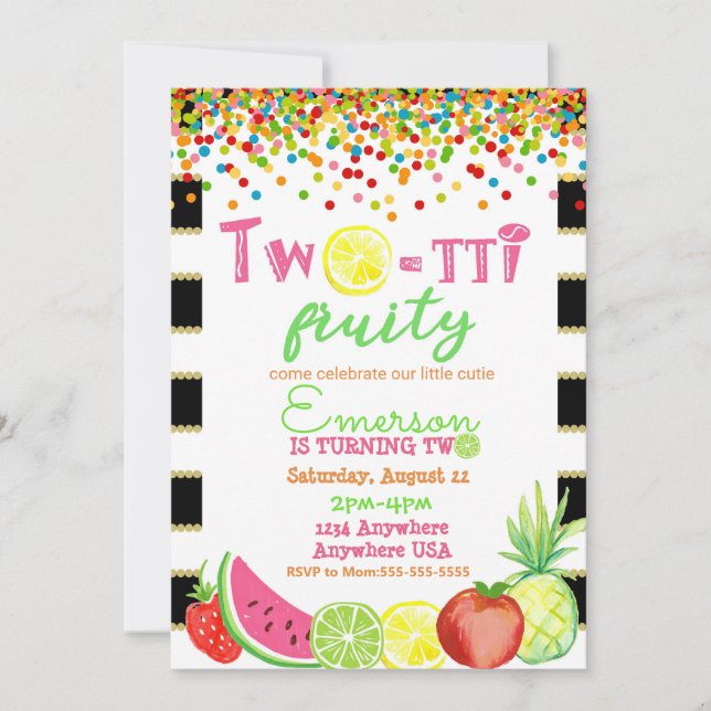 Invitation deux to frutti 2e anniversaire Tutti Frutti waterc (Devant)