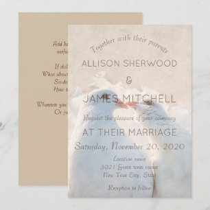 Invitation Deux tourterelles blanches embrassantes
