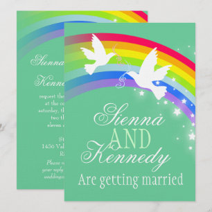 Invitation Deux tourterelles blanches en mariage vert invitat