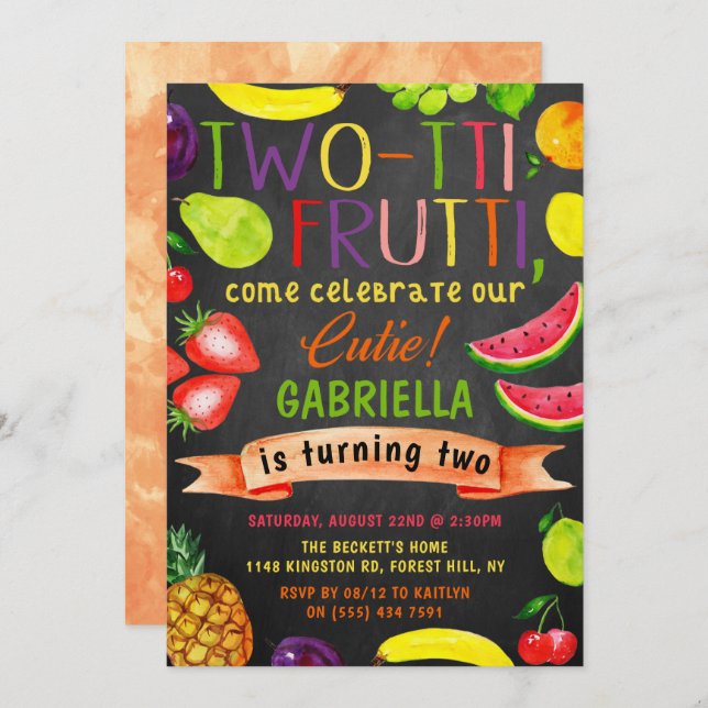 Invitation Deux tti Frutti 2e anniversaire (Devant / Derrière)
