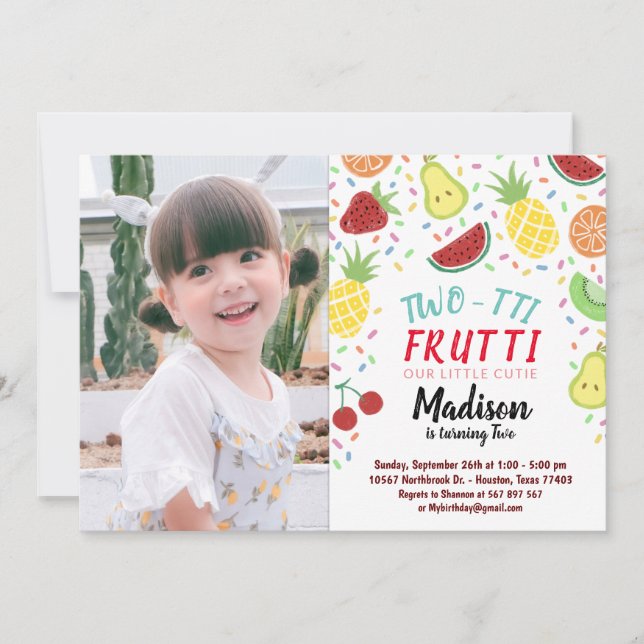 Invitation Deux tti Frutti Tutti Frutti été Anniversaire Phot (Devant)