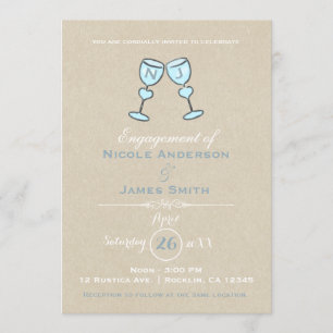 Invitation Deux verres à vin Fiançailles Mariage Whimsical