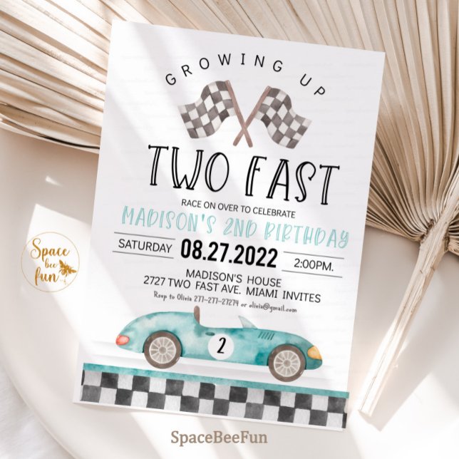 Invitation DEUX Vite Anniversaire Course d'invitation Voiture (TWO Fast Birthday Invitation Race Car 2nd Birthday Invite Racing Car Vintage Racecar )