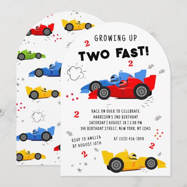 Invitation Deux voitures de course pour enfants de 2e anniver (Devant / Derrière)