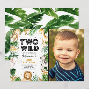 Invitation Deux Wild 2e anniversaire fête Safari Animaux Part