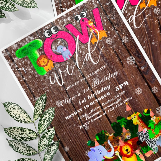 Invitation Deux Wild 2e anniversaire fête Safari Animaux Part (Créateur téléchargé)