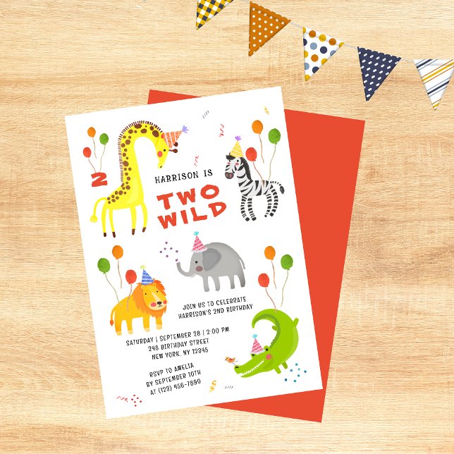 Invitation Deux Wild 2e anniversaire Safari Animaux mignons E (Créateur téléchargé)