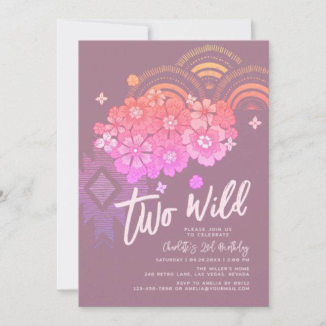 Invitation Deux Wild Boho Floral Super 2e fête d'anniversaire (Devant)