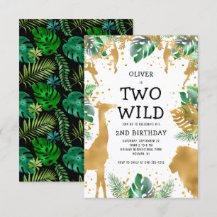 Invitation Deux Wild Jungle Safari 2e anniversaire Gold Green