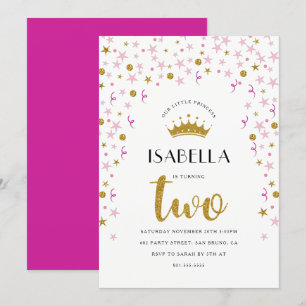 Invitation Deuxième anniversaire de la princesse Gold & Pink