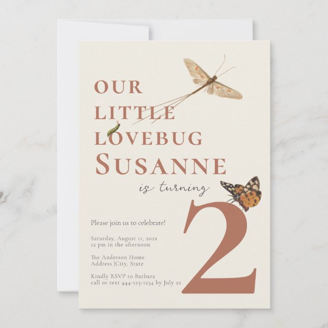 Invitation Deuxième anniversaire Little Love Bug Baby Invitat (Devant)