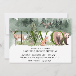 Invitation Deuxième anniversaire ours de la forêt Cerf aquare