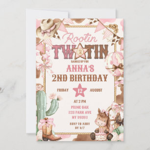 Invitation Deuxième anniversaire rose Rootin Two-Tin