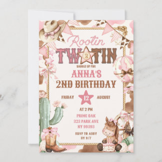 Invitation Deuxième anniversaire rose Rootin Two-Tin