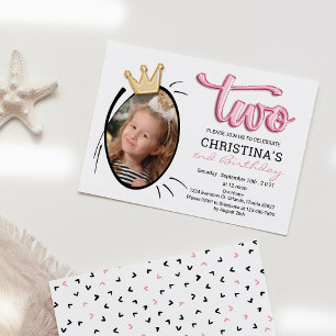 Invitation Deuxième fête d'anniversaire mignonne moderne Prin