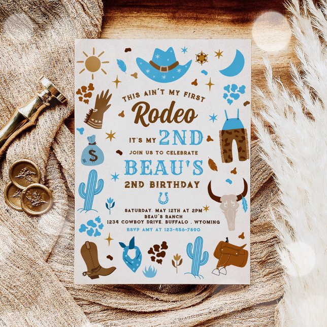 Invitation Deuxième Rodéo Cowboy Wild West fête d'anniversair (Créateur téléchargé)