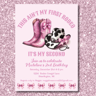 Invitation Deuxième Rodéo Western Bows Pink Cowgirl Anniversa