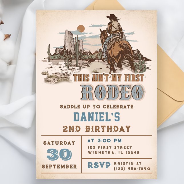 Invitation Deuxième Rodéo Western Cowboy 2e anniversaire (Créateur téléchargé)