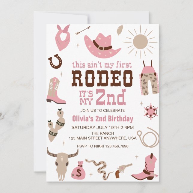 Invitation Deuxième Rodéo Western Cowgirl 2e anniversaire (Devant)