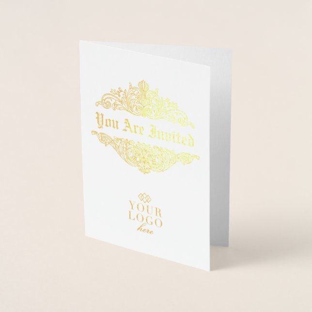 Invitation d'événement élégante personnalisée Gold (Devant)