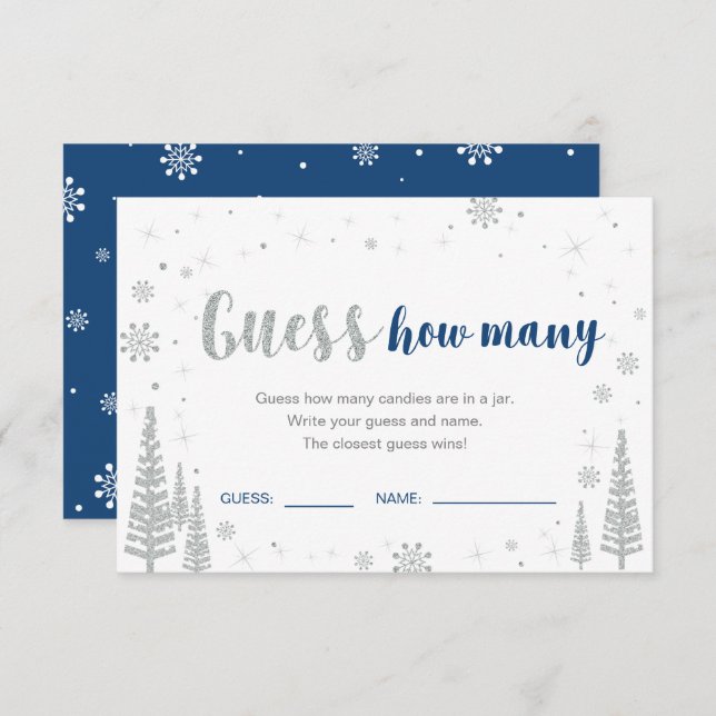 Invitation Devinez combien | Jeu de Baby shower bleu hiver (Devant / Derrière)