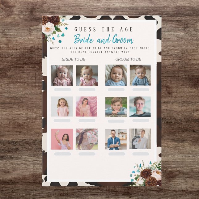 Invitation Devinez la Fête des mariées d'âge Boho Wild Floral (Guess the Age Bridal Shower Boho Wild Floral game)