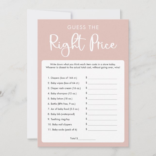 Invitation Devinez le bon jeu de baby shower de prix (Devant)