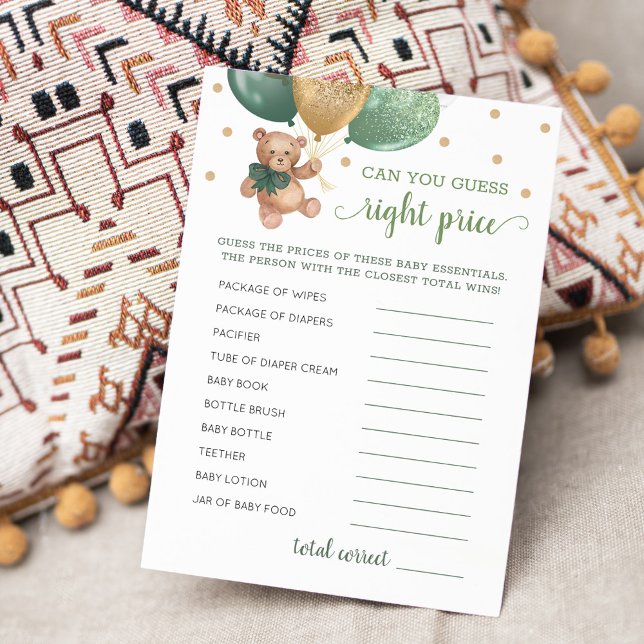 Invitation Devinez le bon prix jeu Baby shower Teddy Bear Car (Créateur téléchargé)