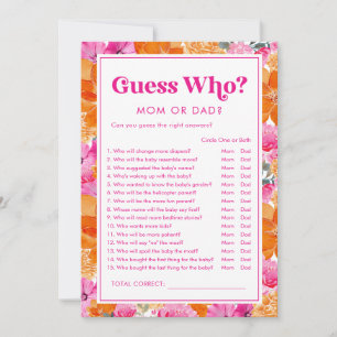 Invitation Devinez qui jeu de baby shower rose et floral